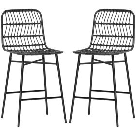 Rattan Counter Bar Stools Set of 2, 26" Counter Height Barstools with Back, Bar Chairs for Kitchen Island, Black