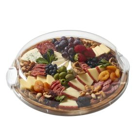 Build-A-Board 14-Inch Round Acacia Cutting Board with Single Compartment Locking Lid