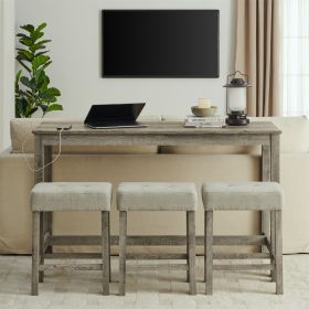 59 Inch Bar Table, Dining Table, Sofa Table with Power Outlet, 3 Upholstered Stools, 4 Piece Bar Table and Chair Set for Living Room, Dining Room (Color: as Pic)